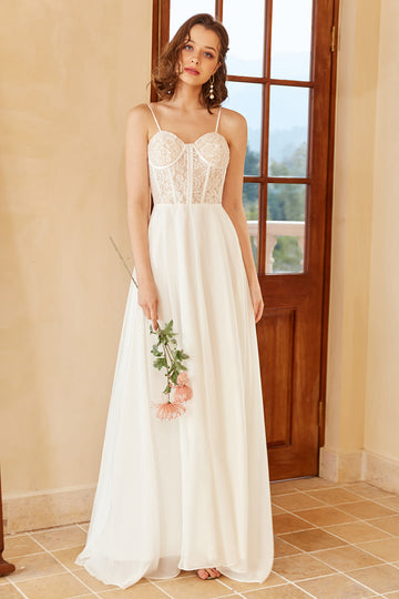 Belle A Line Spaghetti Straps Robe de mariée blanche avec appliques